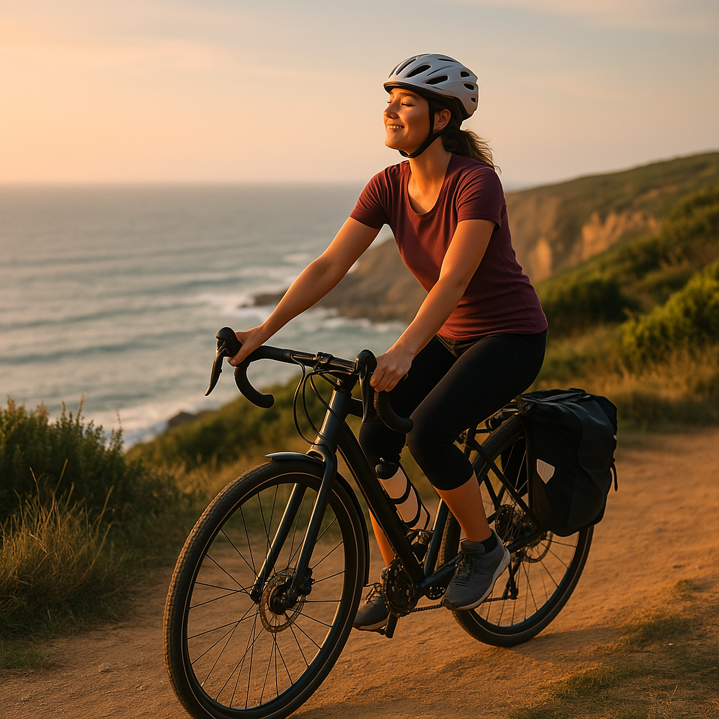 Donna in bici sul cammino